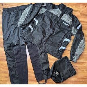 Harley Davidson LRG Black Riding Gear Full Speed Reflective Rain Jacket Suit